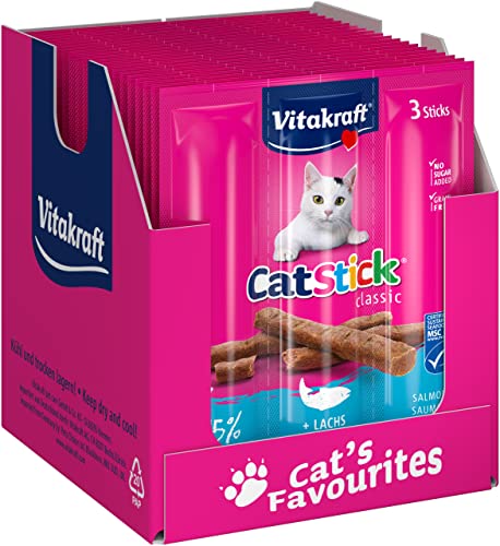 Vitakraft Cat Stick Classic, Katzensnack, fleischige Mini-Sticks, mit Lachs in MSC Qualität, in Vorratsgröße, ohne Zusatz von Zucker und Getreide (20x 3 Stück) von Vitakraft