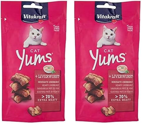 Vitakraft Cat YUMS, Katzensnack, mit herzhafter Leberwurst, extra fleischig, mit sichtbarer Füllung, im wiederverschließbaren Beutel (1x 40g) (Packung mit 2) von Vitakraft