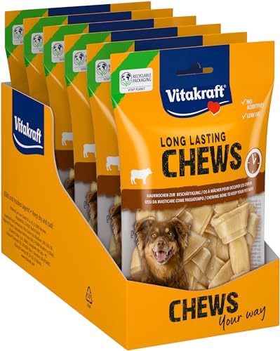 Vitakraft Chews, Hundesnack, 10cm lang, langanhaltender Kauknochen, zur intensiven Beschäftigung, aus getrockneter und gepresster Rinderhaut, für mittelgroße Hunde (6x 173g) von Vitakraft