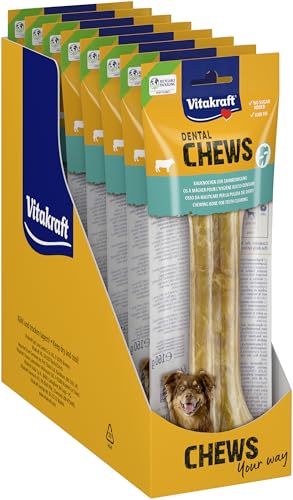 Vitakraft Chews, Hundesnack, 21cm lang, Kauknochen, unterstützt die Zahnpflege und Mundhygiene, aus purer Rinderhaut, für große Hunde, ohne Zusatz von Zucker und Getreide (8x 21cm) von Vitakraft