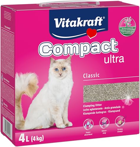 Vitakraft Compact Ultra Classic, Katzenstreu klumpend, bindet Gerüche der Katzentoilette, saubere und einfache Entfernung (1x 4kg) von Vitakraft