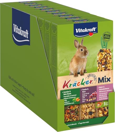 Vitakraft Kräcker Mix, Nagersnack, für Zwergkaninchen, mit Gemüse und Rote Beete, mit Traube und Nuss, mit Waldbeere und Holunderbeere, ohne Zusatz von Zucker und Getreide (10x 168g) von Vitakraft