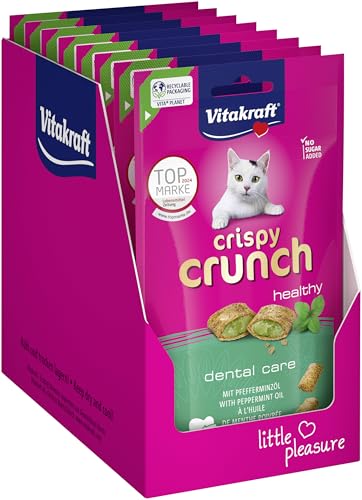 Vitakraft Crispy Crunch Classic, Katzen Leckerli, knuspriger Katzensnack gefüllt mit Pfefferminzöl, Vorratsgröße, ohne Zusatz von Zucker (8x 60g) von Vitakraft