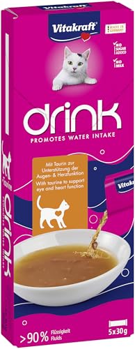 Vitakraft Drink, Katzen Leckerli flüssig, Katzensnack für ausgewogenen Flüssighaushalt, mit Huhn, in einzelnen Sachets, ohne Zusatz von Zucker (5x 30g) von Vitakraft