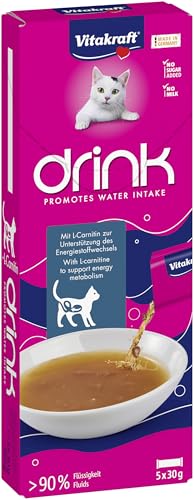 Vitakraft Drink, Katzen Leckerli flüssig, Katzensnack für ausgewogenen Flüssighaushalt, mit Lachs, in einzelnen Sachets, ohne Zusatz von Zucker (5x 30g) von Vitakraft