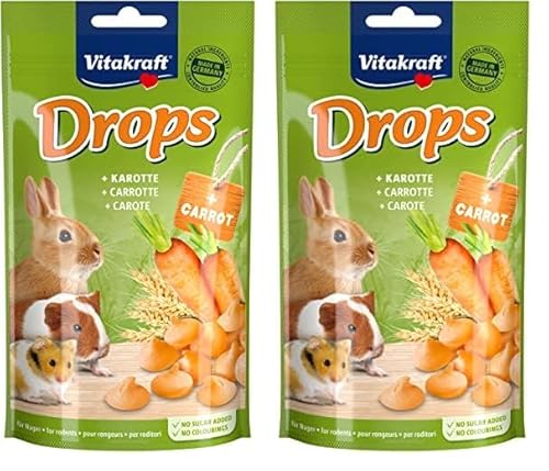 Vitakraft Drops, mit Karotte, Nagerfutter, zum Verwöhnen, ohne Zuckerzusatz (1x 75g) (Packung mit 2) von Vitakraft