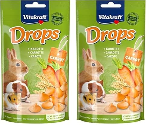 Vitakraft Drops, mit Karotte, Nagerfutter, zum Verwöhnen, ohne Zuckerzusatz (1x 75g) (Packung mit 2) von Vitakraft