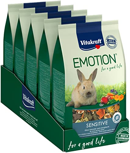 Vitakraft Emotion Sensitive Select, Kaninchenfutter, mit Gemüse und Gräsern, unterstützt den Zahnabrieb, niedriger Energiegehalt, ohne Zuckerzusatz (5x 600g) von Vitakraft