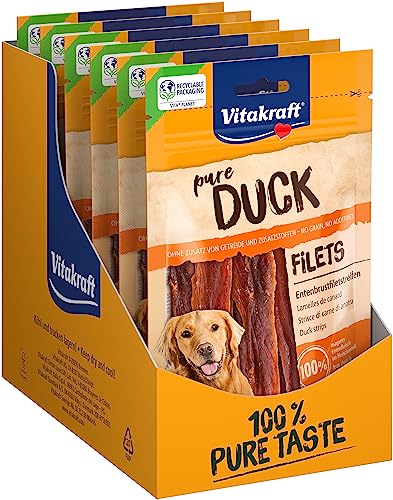 Vitakraft Fleischsnacks, Entenbrustfiletstreifen, Hundesnack, mit magerem Entenfleisch, im wiederverschließbaren Beutel, ohne Zusatz von Zucker und Getreide (8x 80g) von Vitakraft