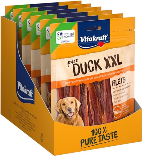 Vitakraft Pure Duck XXL Filet, Hundeleckerli, Entenbrustfiletstreifen, Hunde Trainingsleckerli, ohne Zusatz von Zucker (6x 250g) von Vitakraft