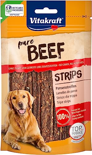 Vitakraft Pure Beef Strips, Hundeleckerli, Pansenstreifen vom Rind, Hunde Trainingsleckerli, ohne Zusatz von Zucker (1x 80g) von Vitakraft