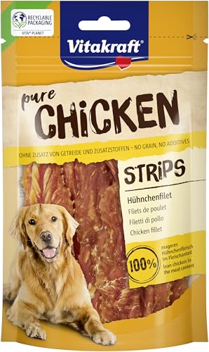 Vitakraft Pure Chicken Strips, Hundeleckerli, Hühnchenfilet, Hunde Trainingsleckerli, ohne Zusatz von Zucker und Getreide (1x 80g) von Vitakraft