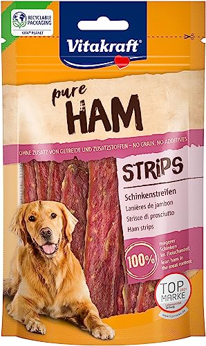 Vitakraft Pure Ham Strips, Hundeleckerli, Schinkenstreifen mit Schweinefleisch, Hunde Trainingsleckerli, ohne Zusatz von Zucker (1x 80g) von Vitakraft