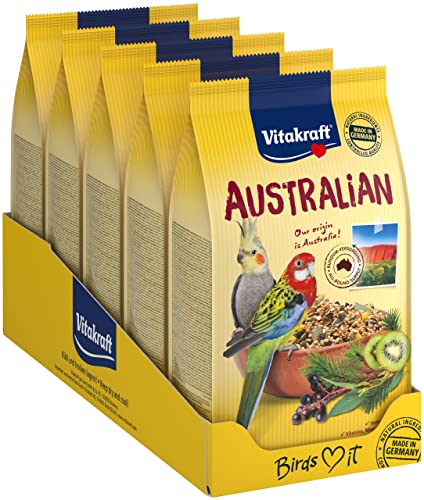 Vitakraft Australian, Vogelfutter für Großsittiche, mit Vitaminen und Mineralien, mit Magenkiesel zur Unterstützung der Magenfunktion, ohne Zusatz von Zucker (5x 750g) von Vitakraft