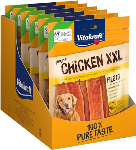 Vitakraft Hühnchenfilet XXL, Hundeleckerli, mit magerem Hühnchenfleisch, im wiederverschließbaren XXL-Beutel, ohne Zusatz von Zucker und Getreide (6x 250g) von Vitakraft