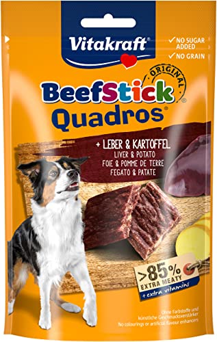 Vitakraft Beef Stick Quadros, Hundeleckerli, Fleischsticks in Rauten mit Kartoffel und Leber, Hunde Trainingsleckerli, ohne Zusatz von Zucker (1x 70g) von Vitakraft