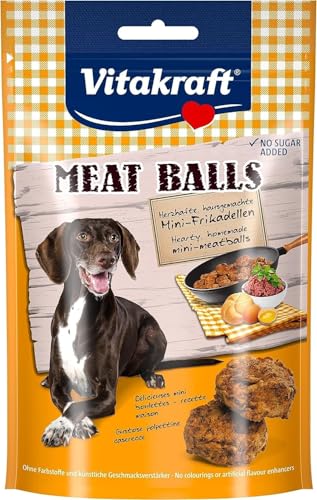 Vitakraft Meat Balls, Hundeleckerli, fleischige Mini Frikadellen, als Belohnung, Hunde Trainingsleckerli, ohne Zuckerzusatz (1x 80g) von Vitakraft