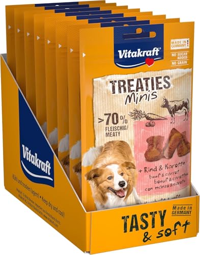 Vitakraft Treaties Minis, Hundeleckerli, weicher Hundesnack gefüllt mit Rind und Karotte, Hunde Trainingsleckerli, ohne Zusatz von Zucker (8x 48g) von Vitakraft
