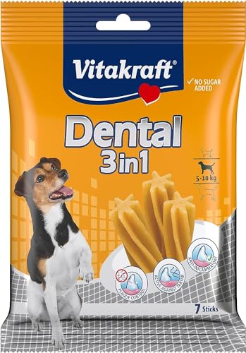 Vitakraft Dental 3in1, Zahnpflegesticks, Hunde Zahnsteinentferner, für kleine Hunde, zuckerfrei (1x 7 Stück) von Vitakraft