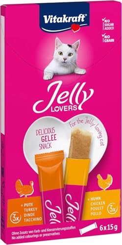 Vitakraft Jelly Lovers, Katzensnack, Gelées zum Schlecken, mit Huhn und Pute, zum Verwöhnen zwischendurch, ohne Zusatz von Zucker und Getreide (1 Paket mit 6x 15g) von Vitakraft