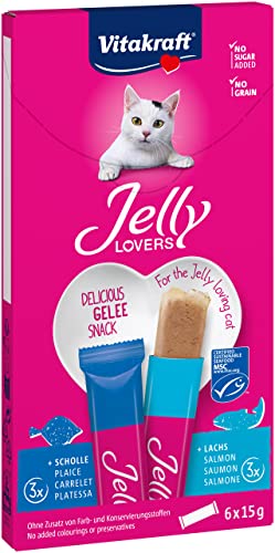 Vitakraft Jelly Lovers, Katzen Leckerli, Gelé Katzensnack mit Lachs und Scholle, einzelne Sticks, ohne Zusatz von Zucker (6x 15g) von Vitakraft