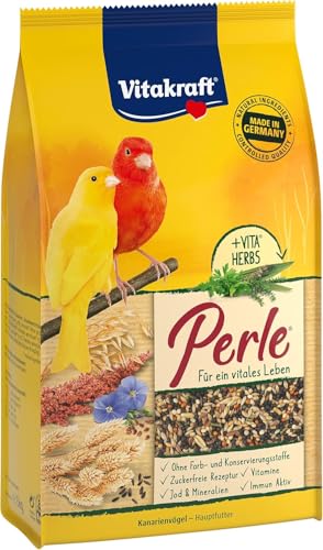 Vitakraft Kanarien Perle, Futter für Kanarienvögel, mit Vitaminen und Mineralien, mit Getreide und Leinsaat, ohne Zusatz von Zucker (1x 1kg) von Vitakraft