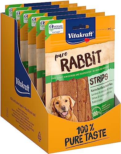 Vitakraft Fleischsnacks, Kaninchenfleischstreifen, Hundesnack, mit magerem Kaninchenfleisch, ideal als Belohnung für zwischendurch, im wiederverschließbaren Beutel (10x 80g) von Vitakraft