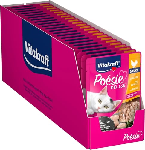 Vitakraft Poésie Délice, Nassfutter Katze, Katzennassfutter in Sauce, mit Huhn, Vorratspackung, ohne Zusatz von Zucker und Getreide (23x 85g) von Vitakraft