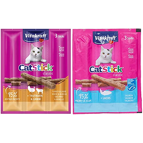 Vitakraft Katzensnack Cat Stick, Truthahn und Lamm, 20x 3 St & Katzensnacks Cat Stick Lachs MSC, 20x 3 St Vitakraft Katzensnack Cat Stick, Truthahn und Lamm, 20x 3 St & Katzensnacks Cat Stick Lachs MSC, 20x 3 St von Vitakraft