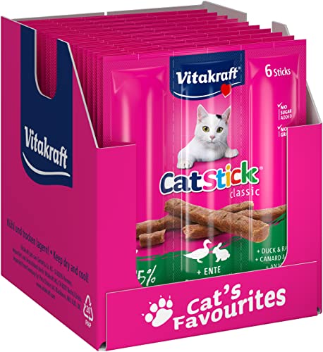 Vitakraft Cat Stick Classic, Katzensnack, fleischige Mini-Sticks, mit Ente und Kaninchen, in Vorratsgröße (10x 6 Stück) von Vitakraft