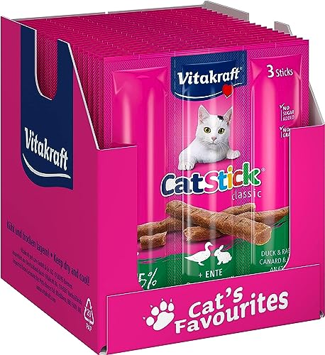 Vitakraft Cat Stick Classic, Katzensnack, fleischige Mini-Sticks, mit Ente und Kaninchen, in Vorratsgröße, ohne Zusatz von Zucker und Getreide (20x 3 Stück) von Vitakraft