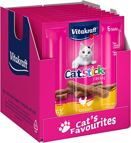 Vitakraft Cat Stick Classic, Katzen Leckerli, fleischiger Stick, mit Geflügel und Leber, Vorratsgröße, ohne Zusatz von Zucker (10x 36g) von Vitakraft