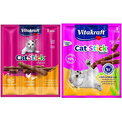 Vitakraft Katzensnack Cat Stick Geflügel und Leber, 20x 3 St & Katzensnack Cat Stick Huhn und Katzengras, 20x 3 St von Vitakraft