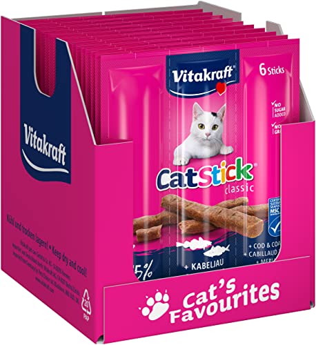 Vitakraft Cat Stick Classic, Katzen Leckerli, fleischiger Stick, mit Kabeljau und Seelachs, Vorratsgröße, ohne Zusatz von Zucker (10x 36g) von Vitakraft