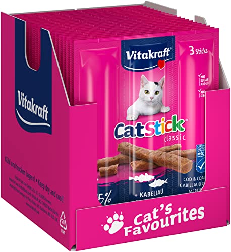 Vitakraft Cat Stick Classic, Katzensnack, fleischige Mini-Sticks, mit Kabeljau und Seelachs, in Vorratsgröße (20x 3 Stück) von Vitakraft