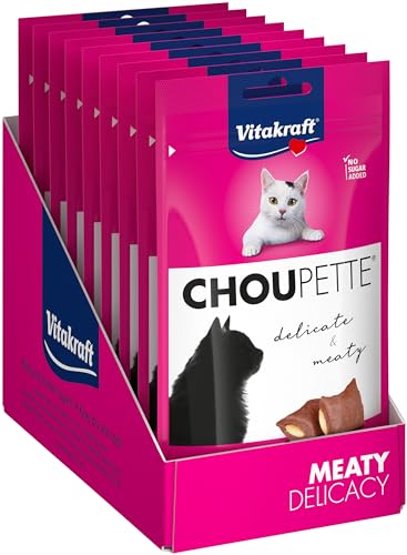 Vitakraft Choupette, Katzensnack, mit Käsefüllung, fleischige Snack-Häppchen, ohne Zuckerzusatz, im wiederverschließbaren Beutel (9x 40g) von Vitakraft