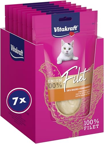 Vitakraft Premium, Katzen Leckerli, mageres Hühnchenfilet, Vorratsgröße, hypoallergen, ohne Zusatz von Getreide (7x 70g) von Vitakraft