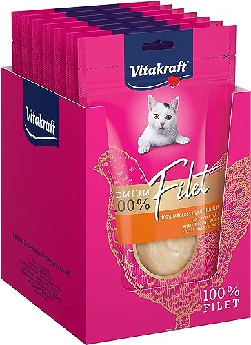 Vitakraft Premium Filet, Katzensnack, mageres Hühnchenfilet, schonend gegart, Hypoallergen, in Vorratsgröße, ohne Zusatz von Getreide (7x 70g) von Vitakraft