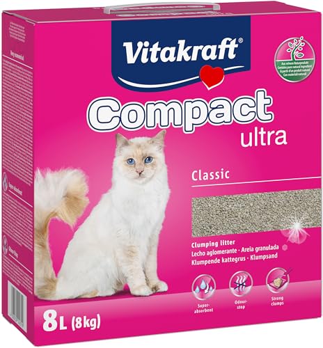 Vitakraft Compact ultra, Katzenstreu, nicht klumpendes Streu, saubere und einfache Entfernung (1x 8kg) von Vitakraft