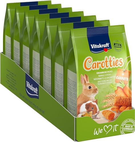Vitakraft Knabbersticks Carotties, für Nager, mit Getreide und Karotte, Nagersnack, geeignet zur Handfütterung, zum Spielen und Verwöhnen, ohne Zuckerzusatz (7x 50g) von Vitakraft