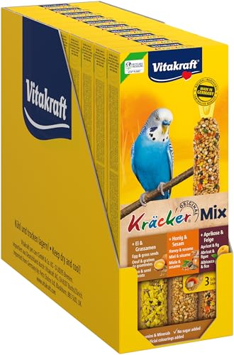 Vitakraft Kräcker Mix, Vogelsnack, Knabberstangen, mit Ei und Grassamen, mit Aprikose und Feige, mit Honig und Sesam, zur Schnabelpflege, ohne Zusatz von Zucker (10x 80g) von Vitakraft