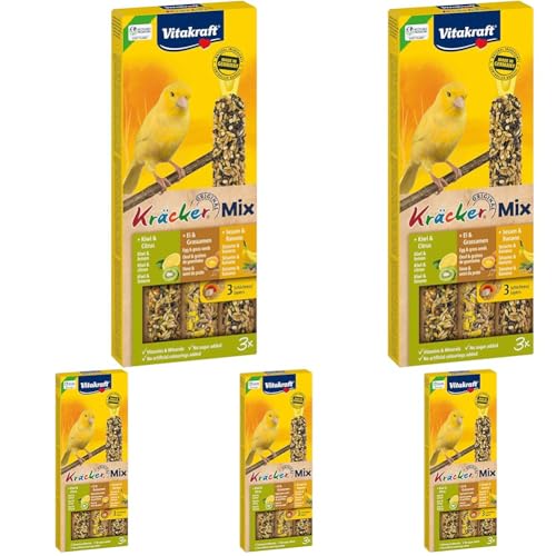 Vitakraft Kräcker Mix, Vogelsnack, für Kanarienvögel, Knabberstangen, mit Ei und Grassamen, mit Kiwi und Citrus, mit Banane und Sesam, ohne Zusatz von Zucker (1x 3 Stück) (Packung mit 5) von Vitakraft