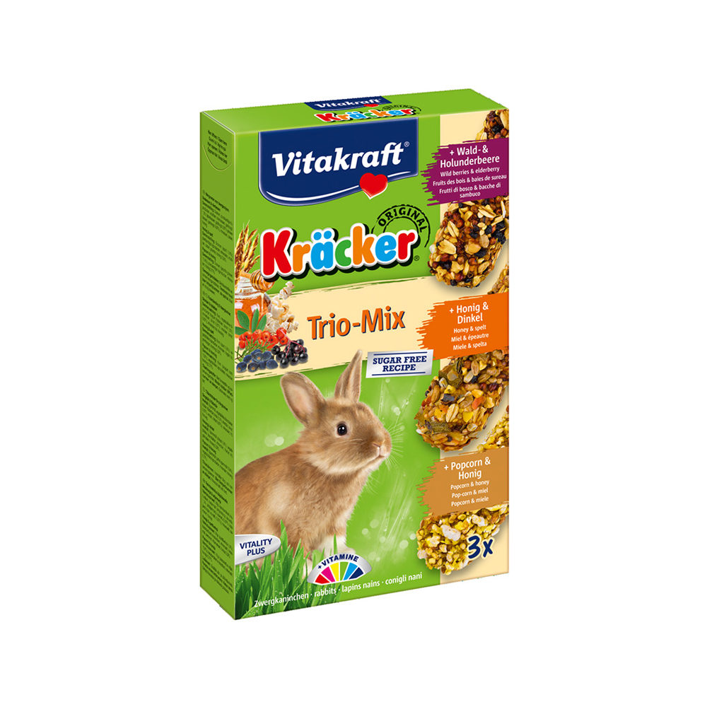 Vitakraft Kräcker Trio-Mix Kaninchen - Waldbeeren, Honig & Popcorn - 3 Stück von Vitakraft