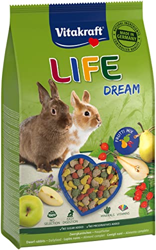 Vitakraft Life Dream, Zwergkaninchen Futter, mit Birne, mit Apfel, mit Hagebutte, unterstützt Verdauung und Zahnabrieb, ohne Zusatz von Zucker (1x 1,8kg) von Vitakraft