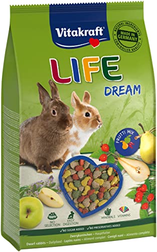 Vitakraft Life Dream, Futter für Zwergkaninchen, mit Birne, mit Apfel, mit Hagebutte, unterstützt Verdauung und Zahnabrieb (1x 1,8kg) von Vitakraft