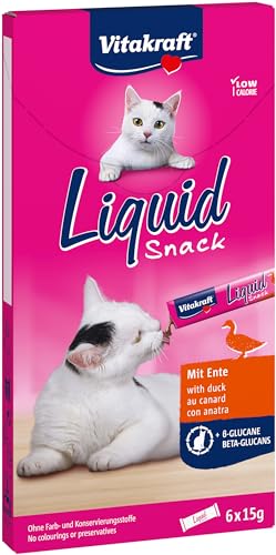 Vitakraft Liquid Snack, flüssiger Katzensnack, mit Ente, Katzenleckerlies, mit Beta-Glucane, unterstützt die Immunabwehr, kalorienarm (1x 6 Stück) von Vitakraft