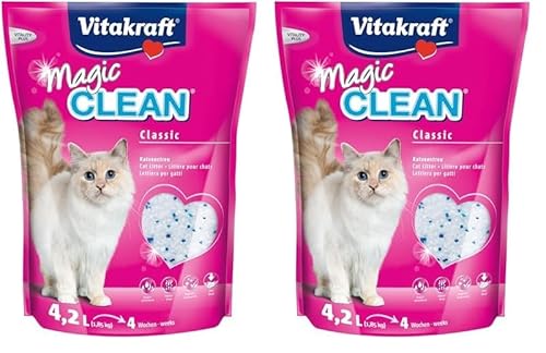 Vitakraft Magic Clean Classic, Katzenstreu Nicht klumpend, aus Mineralkügelchen, Bakterienhemmend, besonders staubarm, reicht für 4 Wochen (1x 4,2l) (Packung mit 2) von Vitakraft
