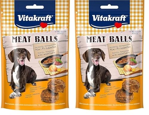 Vitakraft Meat Balls, Mini-Frikadellen, Hundesnack, ideal als Belohnung, ohne Zuckerzusatz (1x 80g) (Packung mit 2) von Vitakraft