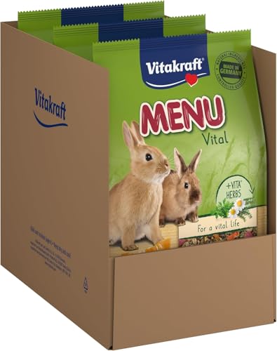 Vitakraft Menu Vital, Zwergkaninchen Futter, mit Kräutern und Gemüse, rohfaserreich, ohne Zusatz von Zucker (3x 5kg) von Vitakraft