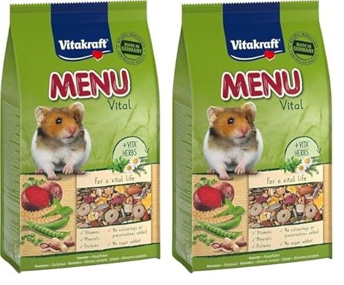 Vitakraft Menu Vital, Hamster Futter, mit Gemüse, mit Nüssen, mit lebenswichtigen Vitaminen und Mineralien, ohne Zusatz von Zucker und Getreide (1x 1kg) (Packung mit 2) von Vitakraft